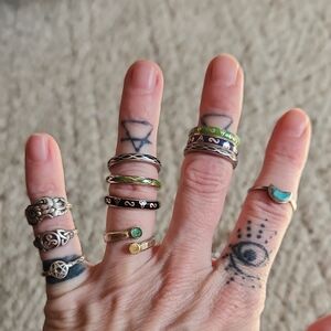 COPY - Silver and Green Gemstone Ring Set